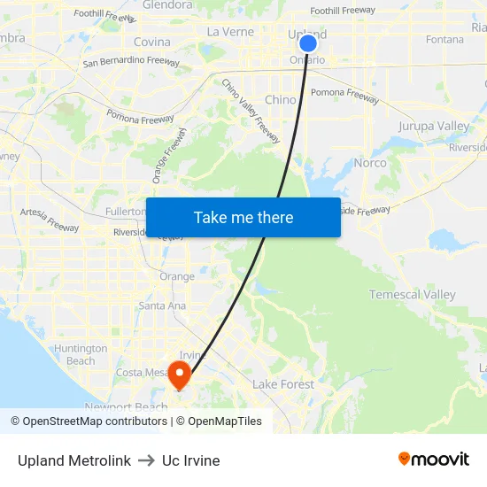 Upland Metrolink to Uc Irvine map