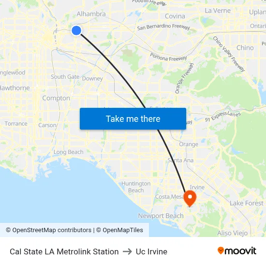 Cal State LA Metrolink Station to Uc Irvine map