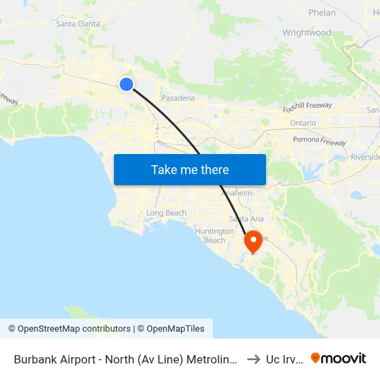 Burbank Airport - North (Av Line) Metrolink Station to Uc Irvine map