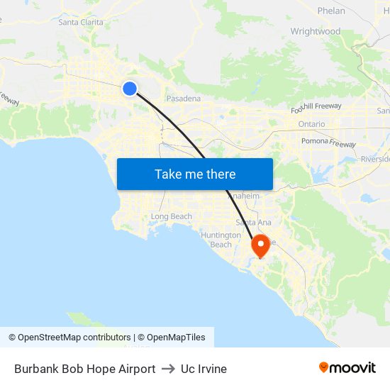 Burbank Bob Hope Airport to Uc Irvine map