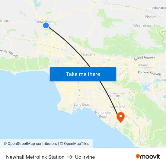 Newhall Metrolink Station to Uc Irvine map