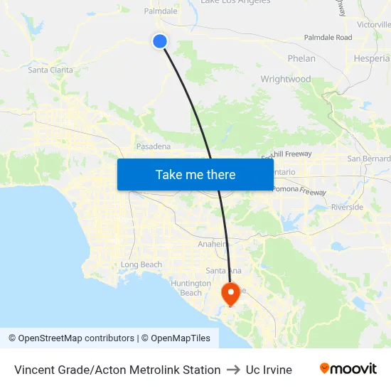 Vincent Grade/Acton Metrolink Station to Uc Irvine map