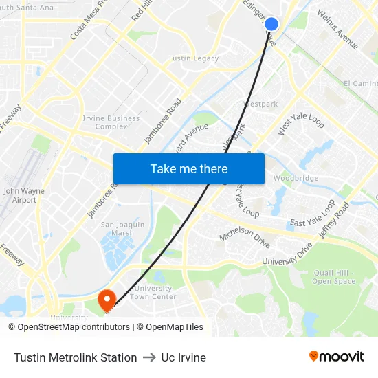 Tustin Metrolink Station to Uc Irvine map