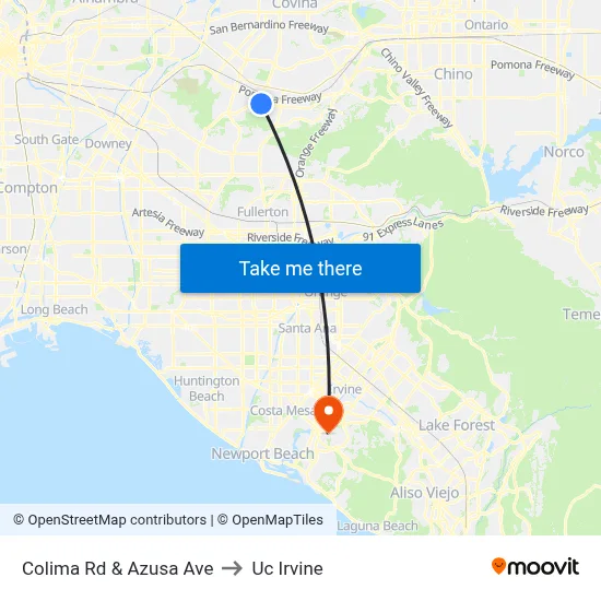 Colima Rd & Azusa Ave to Uc Irvine map