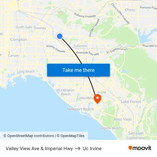 Valley View Ave & Imperial Hwy to Uc Irvine map