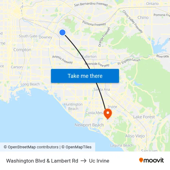 Washington Blvd & Lambert Rd to Uc Irvine map