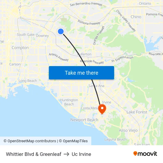 Whittier Blvd & Greenleaf to Uc Irvine map