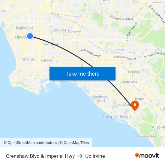 Crenshaw Blvd & Imperial Hwy to Uc Irvine map