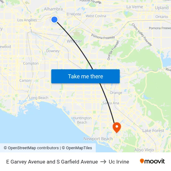 E Garvey Avenue and S Garfield Avenue to Uc Irvine map