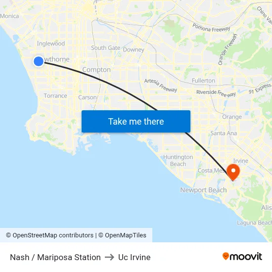 Nash / Mariposa Station to Uc Irvine map