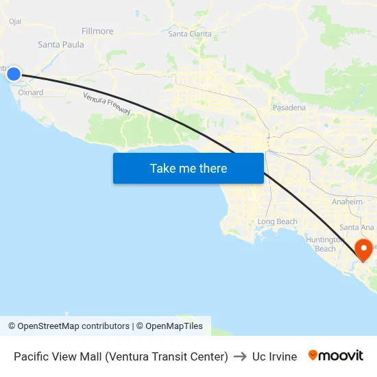 Pacific View Mall (Ventura Transit Center) to Uc Irvine map