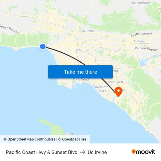 Pacific Coast Hwy & Sunset Blvd to Uc Irvine map