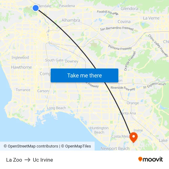 La Zoo to Uc Irvine map