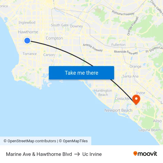 Marine Ave & Hawthorne Blvd to Uc Irvine map