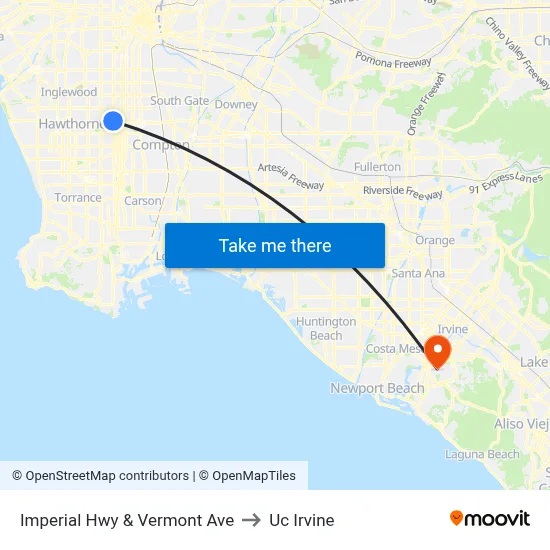 Imperial Hwy & Vermont Ave to Uc Irvine map
