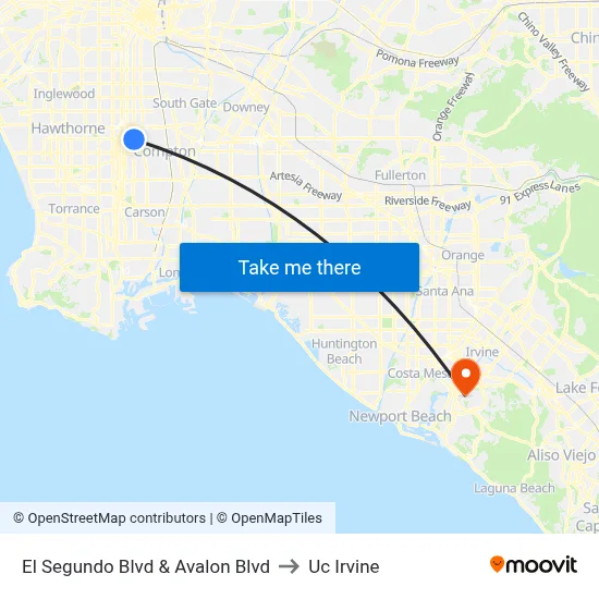 El Segundo Blvd & Avalon Blvd to Uc Irvine map