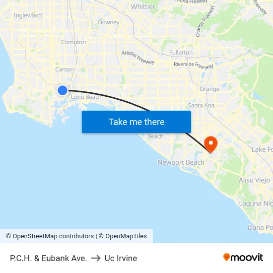 P.C.H. & Eubank Ave. to Uc Irvine map