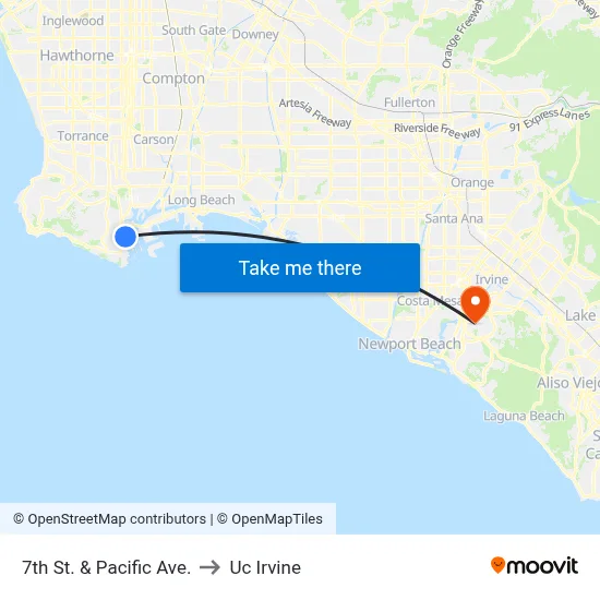 7th St. & Pacific Ave. to Uc Irvine map