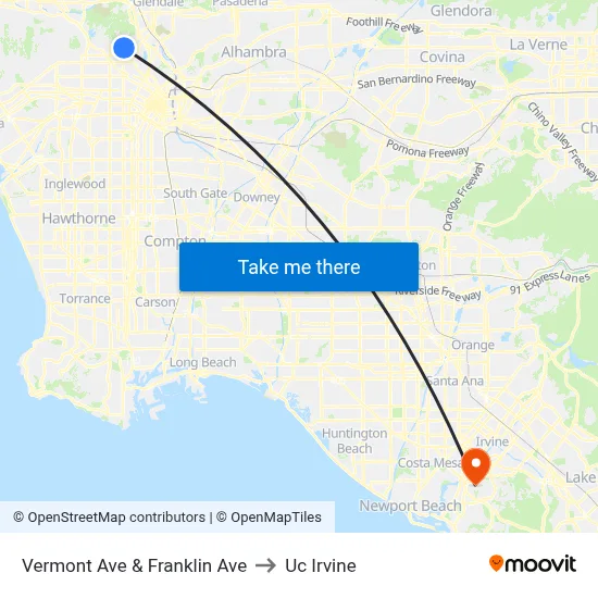 Vermont Ave & Franklin Ave to Uc Irvine map