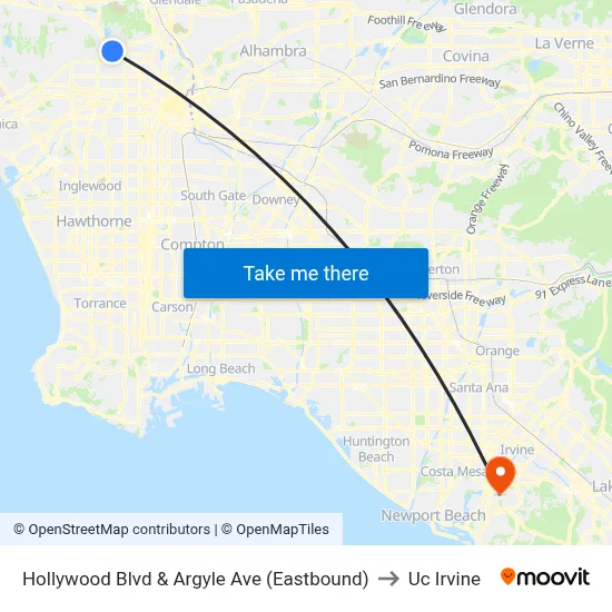 Hollywood Blvd & Argyle Ave (Eastbound) to Uc Irvine map
