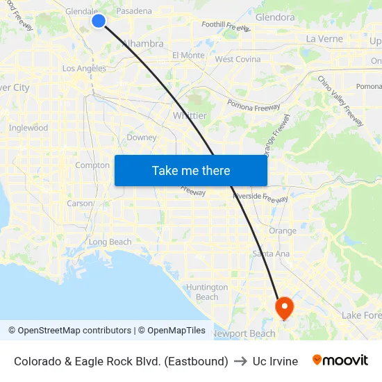 Colorado & Eagle Rock Blvd. (Eastbound) to Uc Irvine map