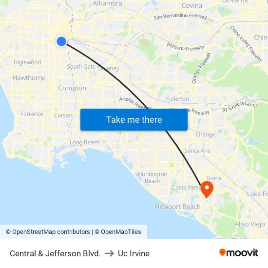 Central & Jefferson Blvd. to Uc Irvine map