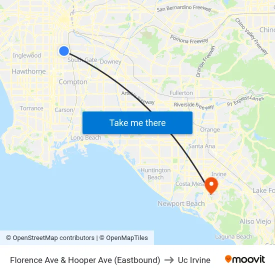 Florence Ave & Hooper Ave (Eastbound) to Uc Irvine map