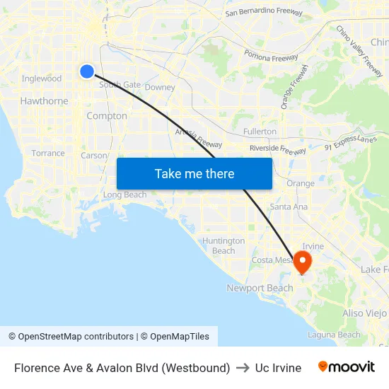 Florence Ave & Avalon Blvd (Westbound) to Uc Irvine map