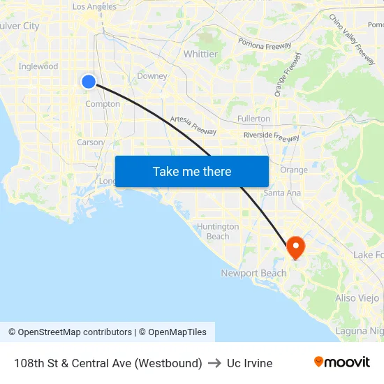 108th St & Central Ave (Westbound) to Uc Irvine map