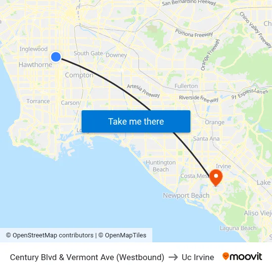 Century Blvd & Vermont Ave (Westbound) to Uc Irvine map