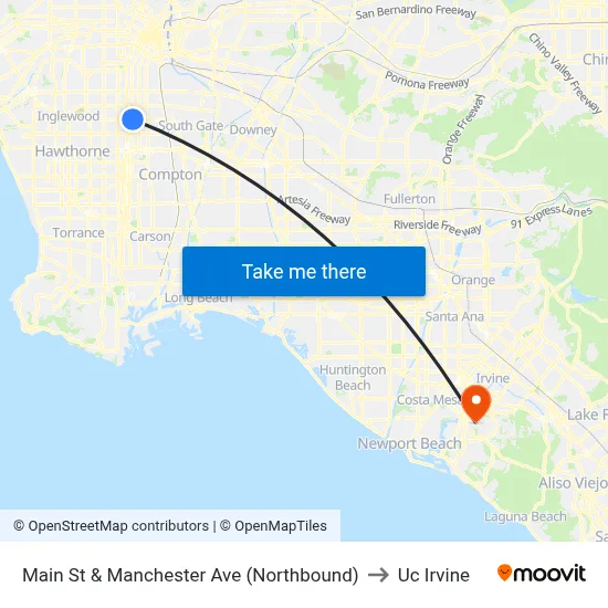 Main St & Manchester Ave (Northbound) to Uc Irvine map