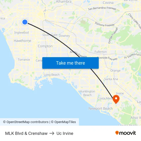 MLK Blvd & Crenshaw to Uc Irvine map