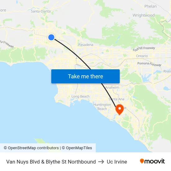Van Nuys Blvd & Blythe St Northbound to Uc Irvine map