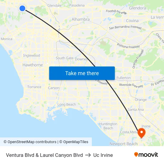 Ventura Blvd & Laurel Canyon Blvd to Uc Irvine map