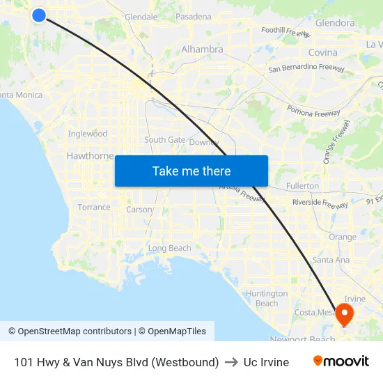 101 Hwy & Van Nuys Blvd (Westbound) to Uc Irvine map