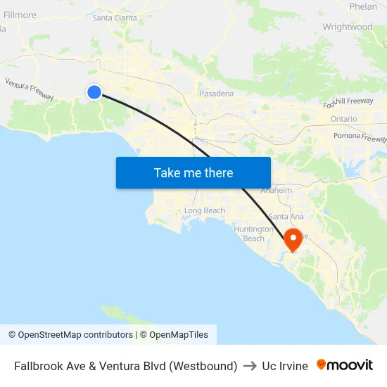 Fallbrook Ave & Ventura Blvd (Westbound) to Uc Irvine map