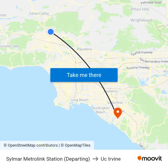Sylmar Metrolink Station (Departing) to Uc Irvine map