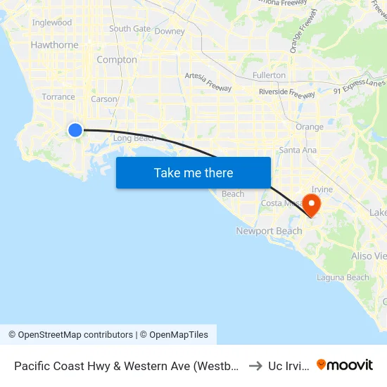 Pacific Coast Hwy & Western Ave (Westbound) to Uc Irvine map