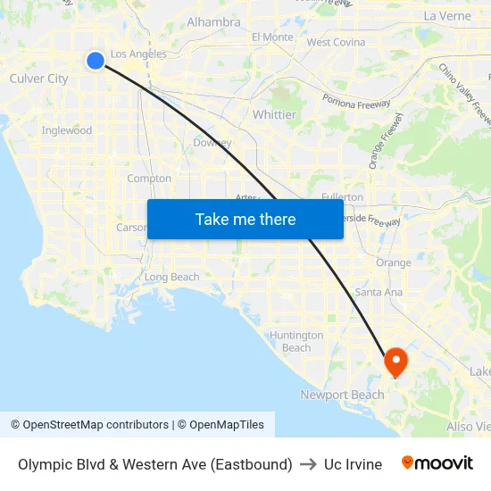 Olympic Blvd & Western Ave (Eastbound) to Uc Irvine map