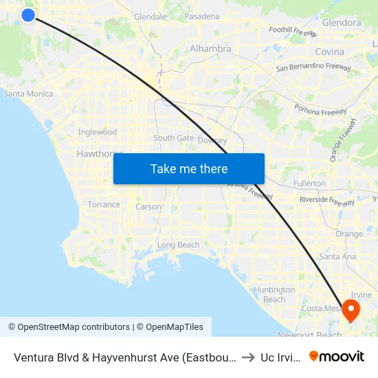 Ventura Blvd & Hayvenhurst Ave (Eastbound) to Uc Irvine map