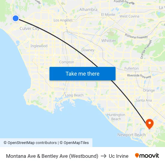 Montana Ave & Bentley Ave (Westbound) to Uc Irvine map