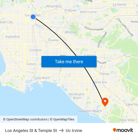 Los Angeles St & Temple St to Uc Irvine map
