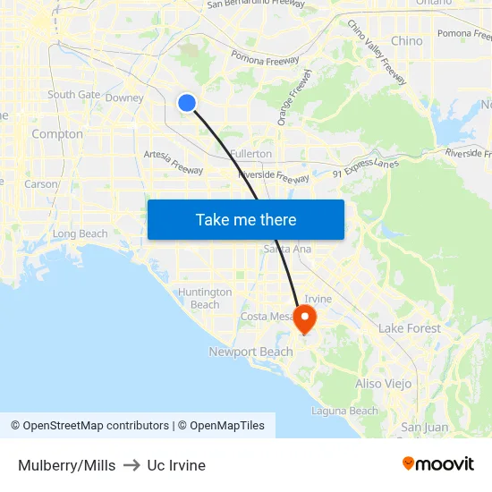 Mulberry/Mills to Uc Irvine map