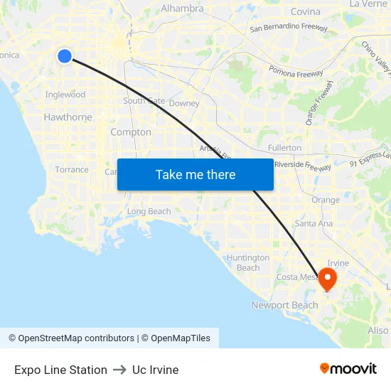 Expo Line Station to Uc Irvine map