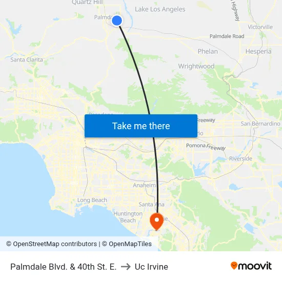 Palmdale Blvd. & 40th St. E. to Uc Irvine map