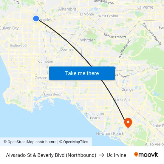 Alvarado St & Beverly Blvd (Northbound) to Uc Irvine map
