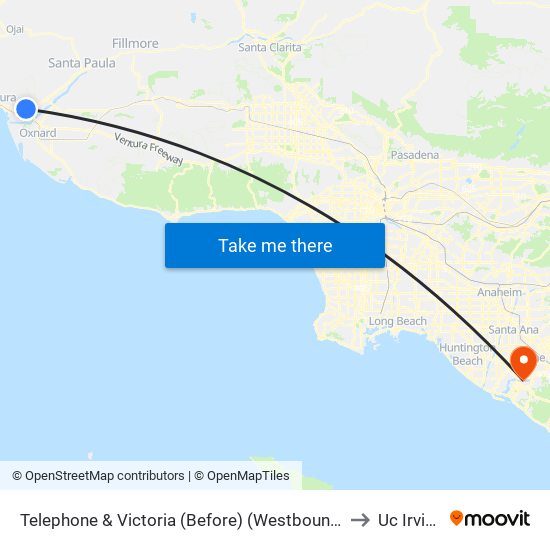 Telephone & Victoria (Before) (Westbound) to Uc Irvine map