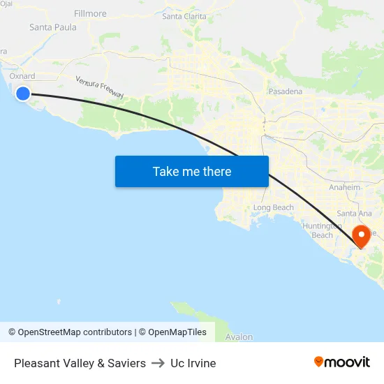 Pleasant Valley & Saviers to Uc Irvine map