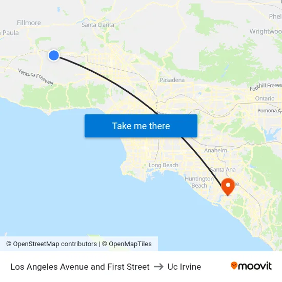 Los Angeles Avenue and First Street to Uc Irvine map