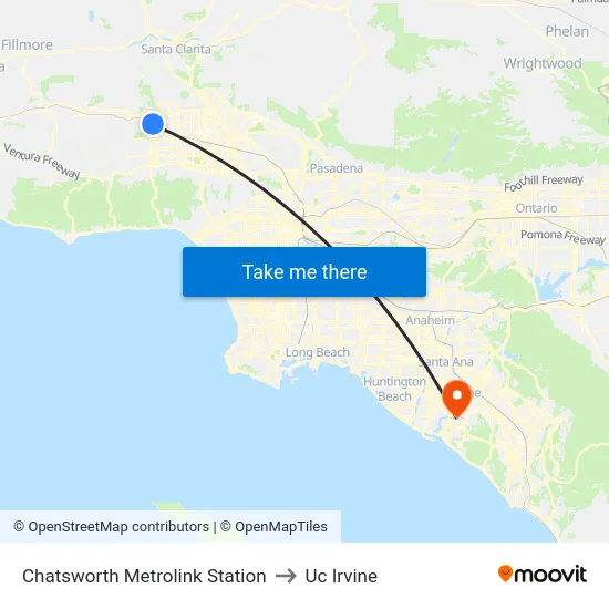 Chatsworth Metrolink Station to Uc Irvine map